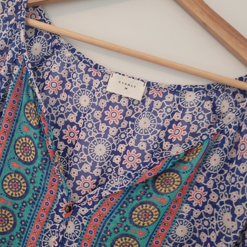 Everly Sheer Top Boho Flowy 3/4 sleeve Size large Multicolor - Picture 2 of 5